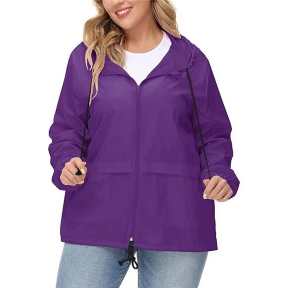 Plus Size Raincoat Women Waterproof Rain Jacket Packable Outdoor Hooded - Picture 6 of 6